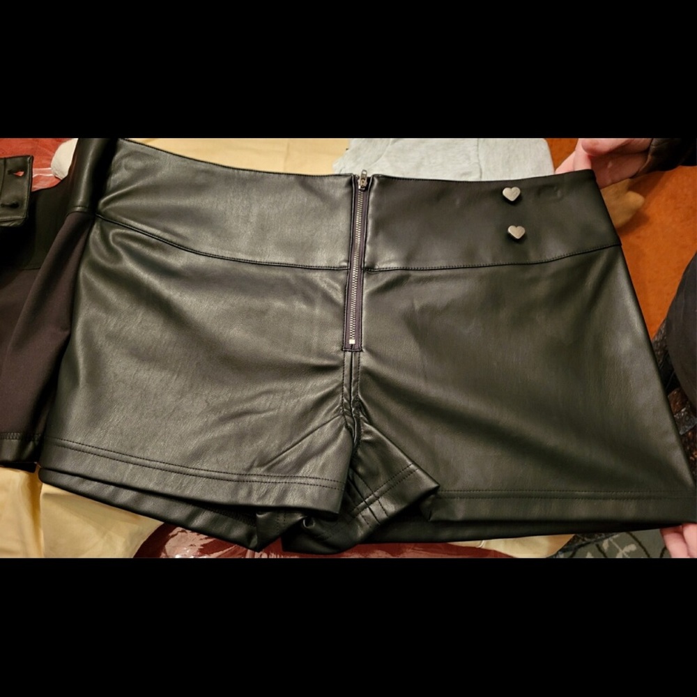 Celebrity Pink Black High Waist Faux Leather Shorts